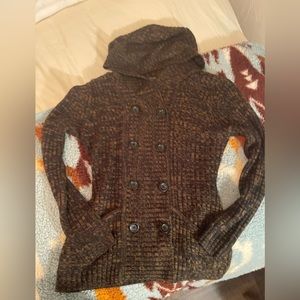 Women’s large hooded brown and black cardigan size large
